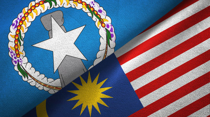 Northern Mariana Islands and Malaysia two flags textile cloth, fabric texture