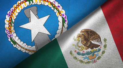 Northern Mariana Islands and Mexico two flags textile cloth, fabric texture