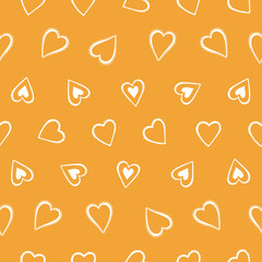 Vector yellow heart seamless repeat pattern background.