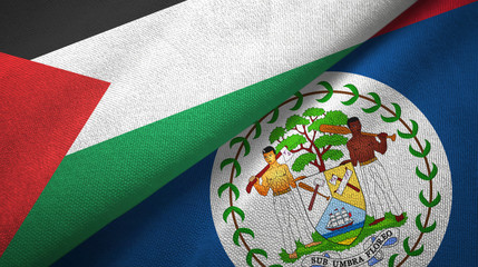 Palestine and Belize two flags textile cloth, fabric texture