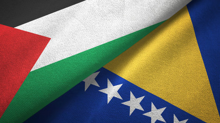 Palestine and Bosnia and Herzegovina two flags textile cloth, fabric texture