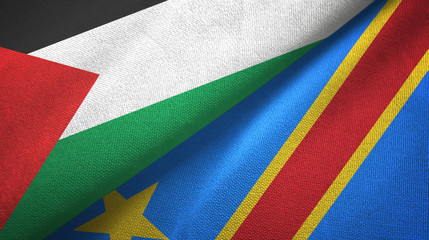 Palestine and Congo Democratic Republic two flags textile cloth