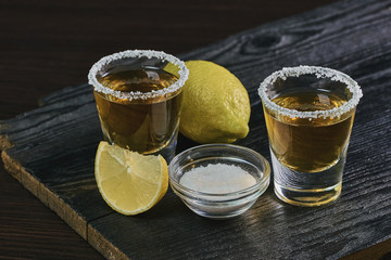 alcoholic drink with lemon and salt