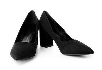 Stylish female shoes on white background