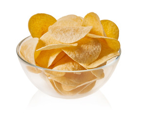 potato chips in a glass bowl