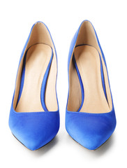 Stylish female shoes on white background