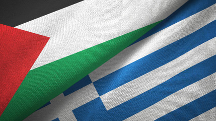 Fototapeta premium Palestine and Greece two flags textile cloth, fabric texture