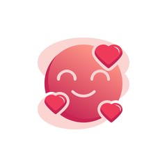 Happy emoticon with hearts flat icon, vector sign, In love smiley colorful pictogram isolated on white. Valentine day emoji symbol, logo illustration. Flat style design