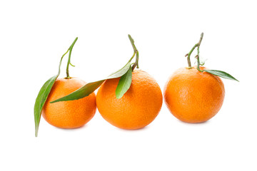 Fototapeta na wymiar Sweet tangerines on white background