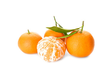 Sweet tangerines on white background
