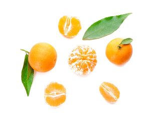 Sweet tangerines on white background