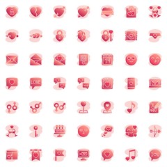 Valentines day elements collection, Love hearts flat icons set, Colorful symbols pack contains - invitation card, love message, heart with cupid arrow, cake. Vector illustration. Flat style design