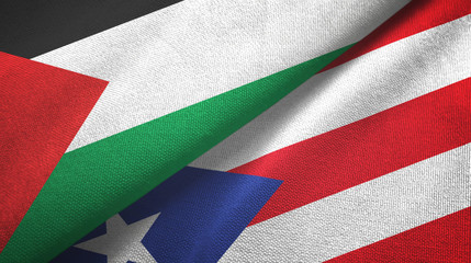 Palestine and Puerto Rico two flags textile cloth, fabric texture