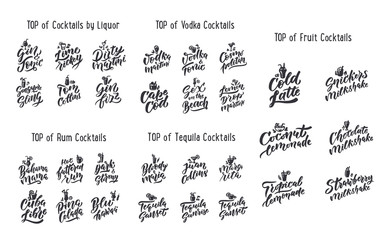 Cocktail party. Birthday celebration, students, teens and young people party. Lettering set, logos, stamps, emblems, phrases, slogans, labels collection