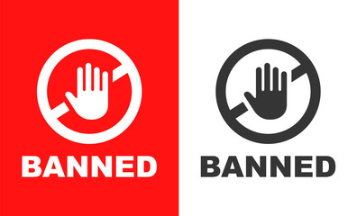 ban sign with crossed hand on red and white background. flat vector illustration - obrazy, fototapety, plakaty
