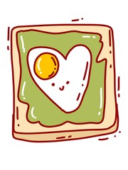 Icon cute kawaii avocado and egg sandwich, toast. Valentine's day. Love. Romance. Love