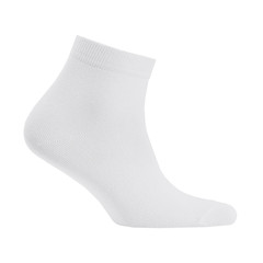 Blank white cotton medium sock on invisible  foot isolated on white background as mock up for advertising, branding, design, side view, template.