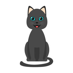 Black kitten with blue eyes smiling. Vector illustration.