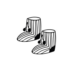 slippers, uggs, furry striped domestic boots with bells in hand drawn style. cozy shoes