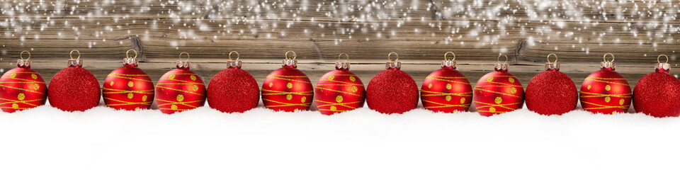 Red Christmas Ball Row Wooden Background
