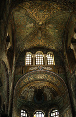 Interior of Basilica of San Vitale, which has important examples of early Christian Byzantine art and architecture.