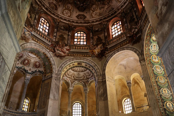  Interior of Basilica of San Vitale, which has important examples of early Christian Byzantine art...