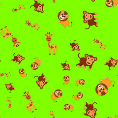 Seamless pattern of giraffe lion and monkey.