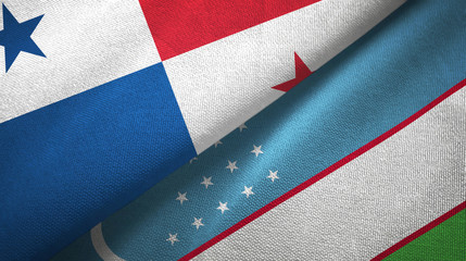 Panama and Uzbekistan two flags textile cloth, fabric texture