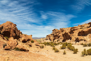 Fototapeta premium Eroded rocks at laguna negra in Bolivia