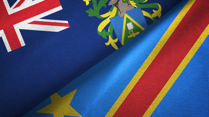 Pitcairn Islands and Congo Democratic Republic two flags textile cloth