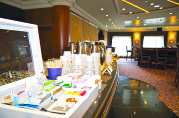 Complimentary and free tea and coffee service served in lounge bar on all inclusive luxury cruise...