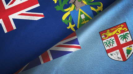 Pitcairn Islands and Fiji two flags textile cloth, fabric texture