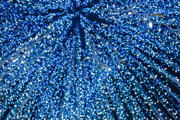 Blue light from decorative lights. Bokeh of blue light from decorative lights
