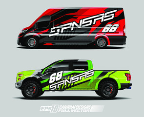 Van and truck wrap design vector. Abstract stripe racing background kit designs for wrap vehicle, race car, rally, branding car, adventure and livery. Full vector eps 10
