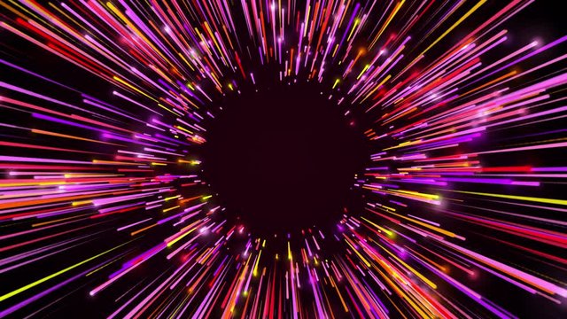 3d rendering movement through long corridor from colour beams. Speed of light, neon glowing rays in motion. Computer generated abstract modern cosmic background