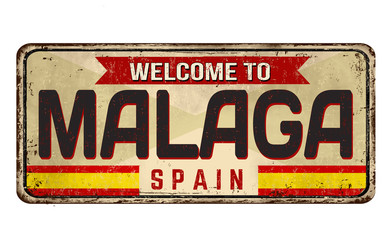 Welcome to Malaga vintage rusty metal sign