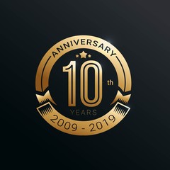Anniversary golden badge 10 Years with gold style Vector Illustration