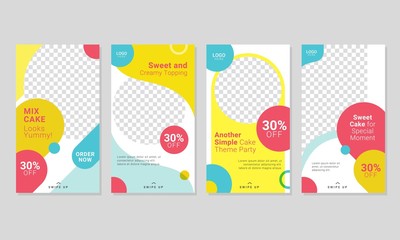 Set of sweet cake, candy, bakery, ice cream stories social media post   template for cake shop promotion