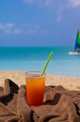 antigua cocktail glass on the beach