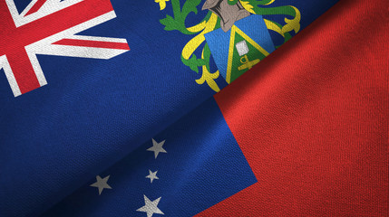 Pitcairn Islands and Samoa two flags textile cloth, fabric texture
