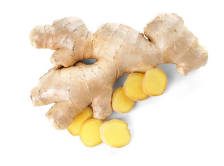 Fresh ginger on white background