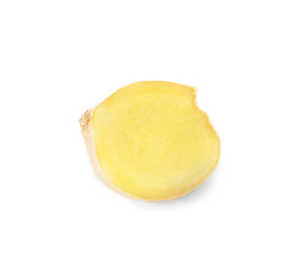 Slice of fresh ginger on white background