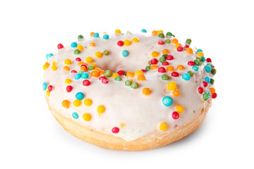Sweet tasty donut on white background
