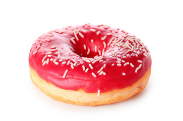 Sweet tasty donut on white background