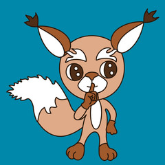 emoji with character shushing Shhh to politely tell people to shut up and be quiet to keep silence, squirrel using finger on mouth gesture to stop talking, simple hand drawn emoticon, vector clip art