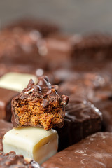 Appetizing food background. Assortment of chocolate handmade close up. Chocolate background. 