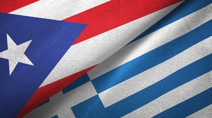 Puerto Rico and Greece two flags textile cloth, fabric texture