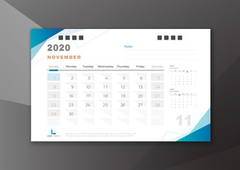 2020 November desk calendar white blue theme
