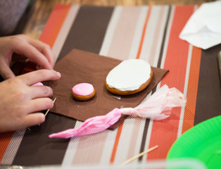 Master class on baking and painting gingerbread. Gingerbread cookies are the making process.