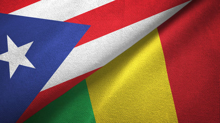 Puerto Rico and Mali two flags textile cloth, fabric texture